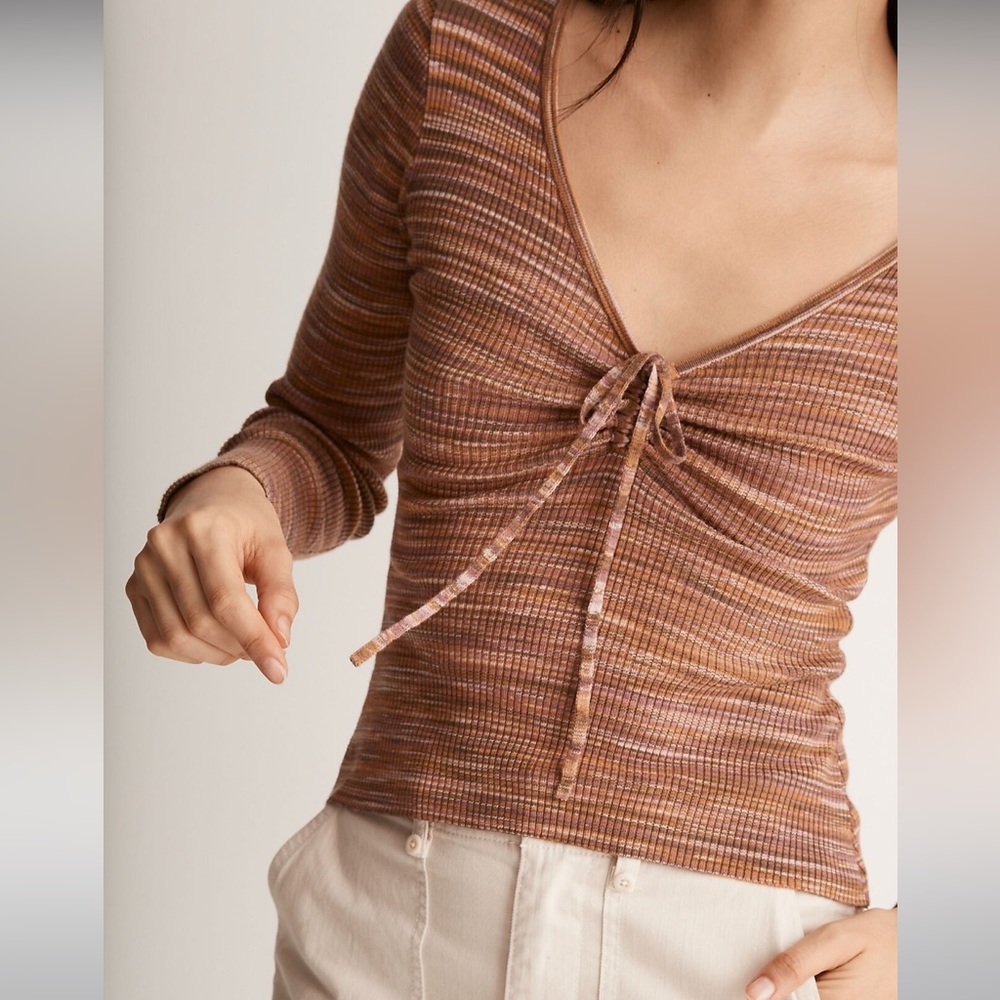 Madewell Space-Dyed V-Neck Cinched Sweater
